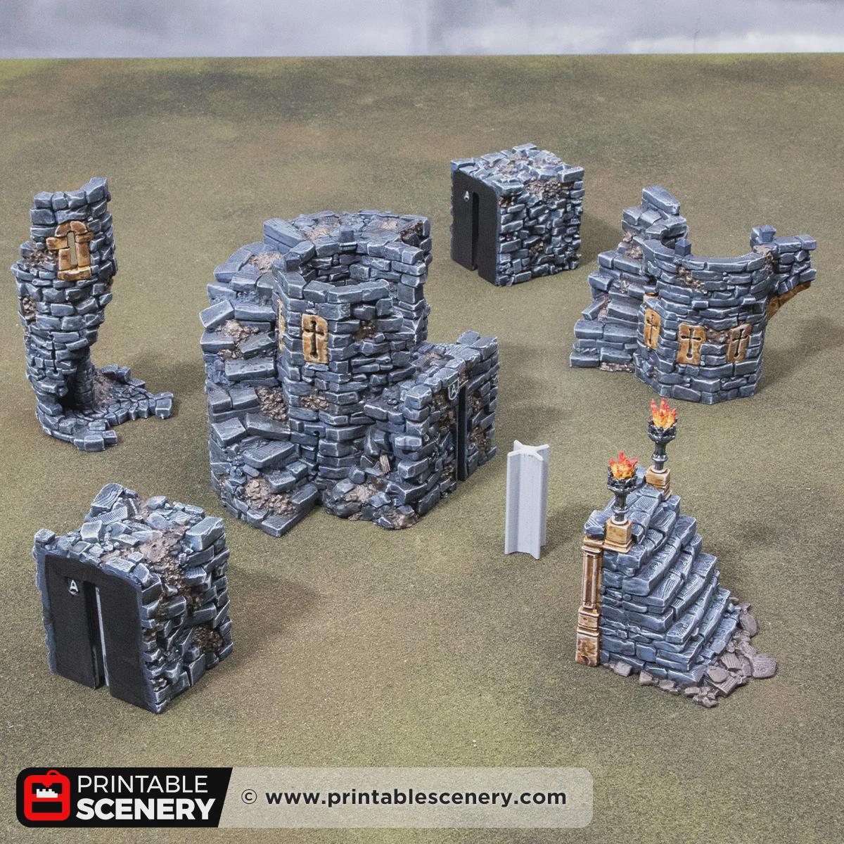 Ruined Gothic Spire Terrain | Crumbling Fantasy Tower Ruin with Stackable Levels | Tabletop Wargaming Scenery | 3D Printed