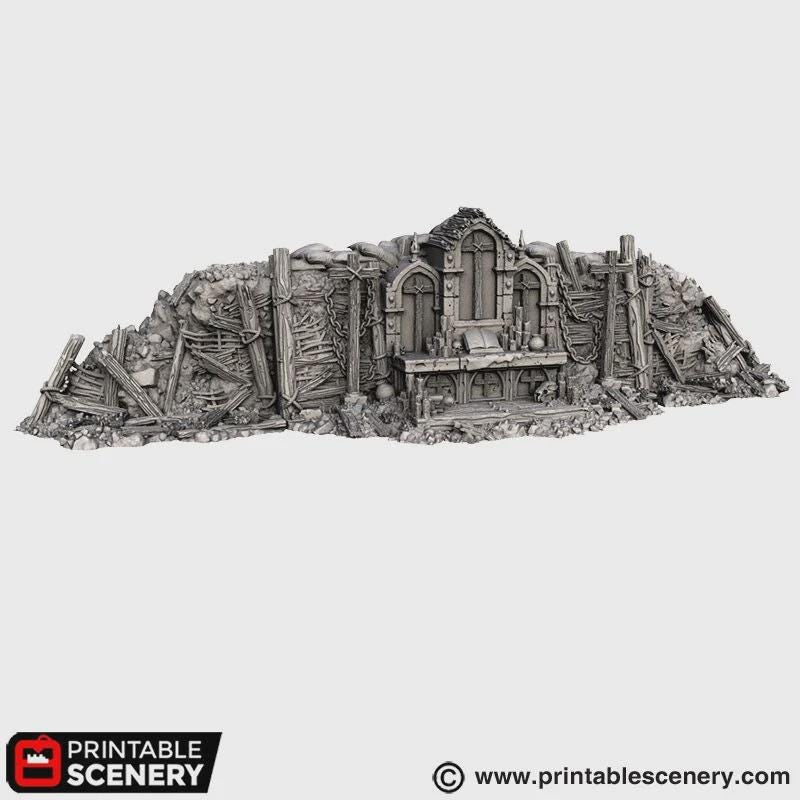Gothic Altar Terrain | Ruined Stone Shrine Set Piece with Crosses | Tabletop Wargaming Graveyard Scenery | 3D Printed