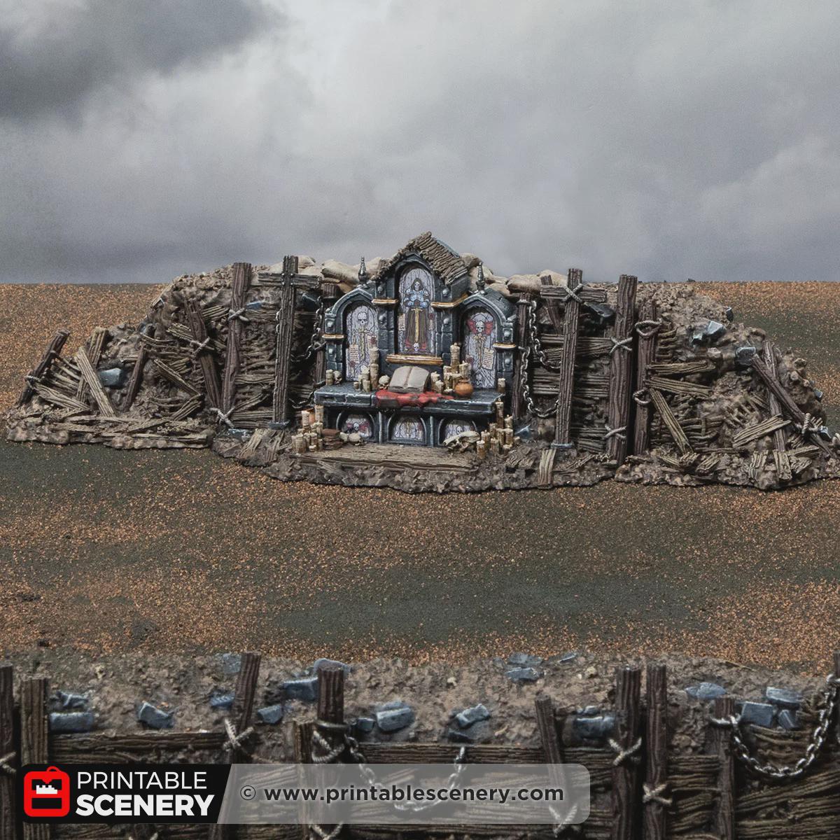 Gothic Altar Terrain | Ruined Stone Shrine Set Piece with Crosses | Tabletop Wargaming Graveyard Scenery | 3D Printed