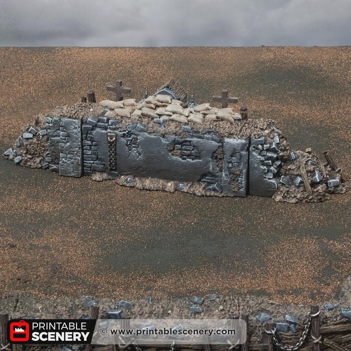 Gothic Altar Terrain | Ruined Stone Shrine Set Piece with Crosses | Tabletop Wargaming Graveyard Scenery | 3D Printed