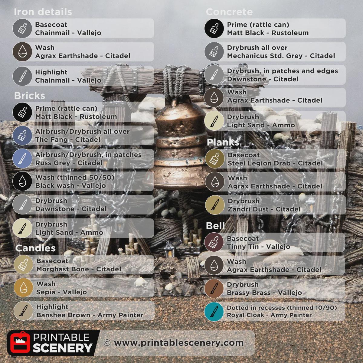 Gothic Bell Terrain | Ruined Stone Bell Monument Set Piece | Tabletop Wargaming Graveyard Scenery | 3D Printed Fantasy Ruins