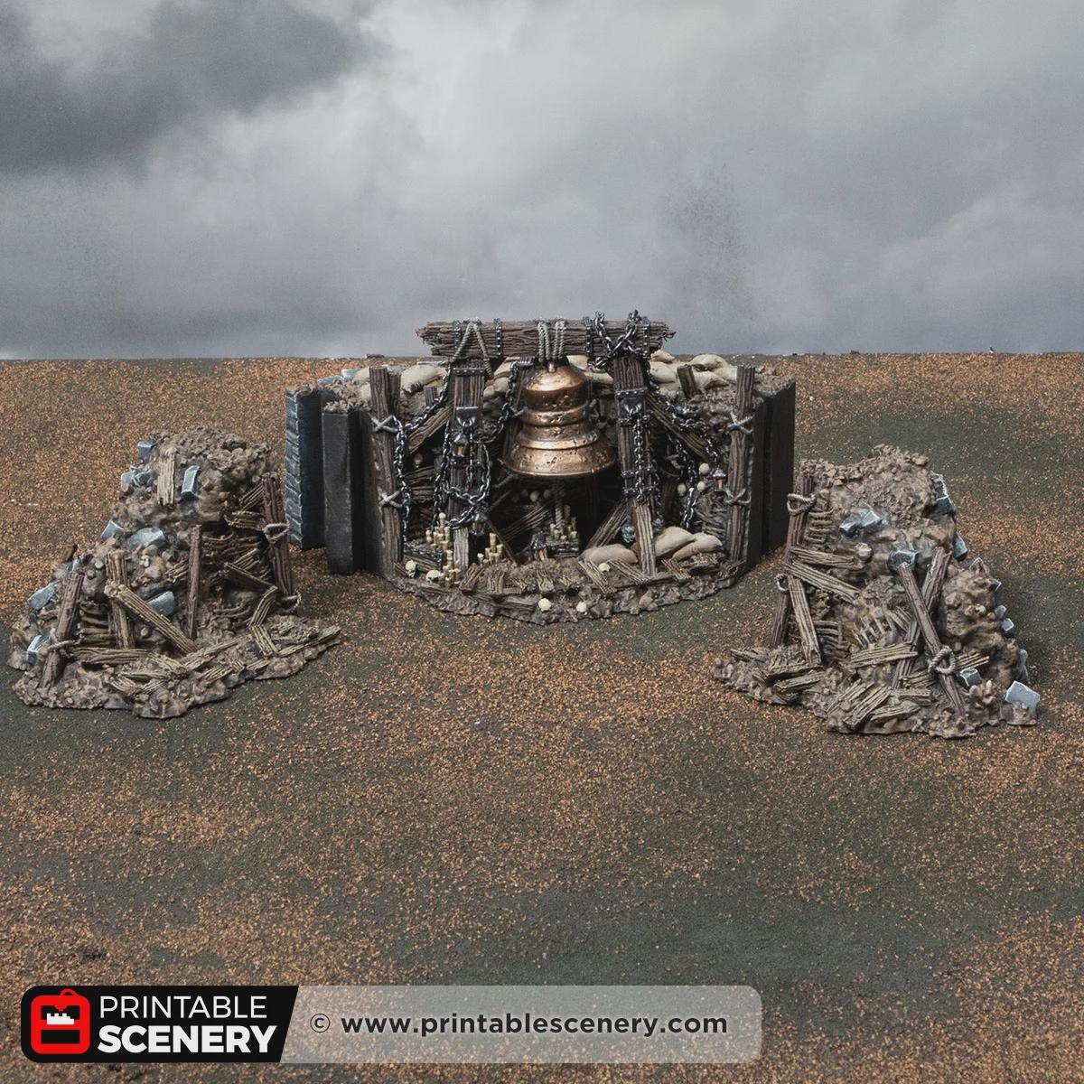 Gothic Bell Terrain | Ruined Stone Bell Monument Set Piece | Tabletop Wargaming Graveyard Scenery | 3D Printed Fantasy Ruins