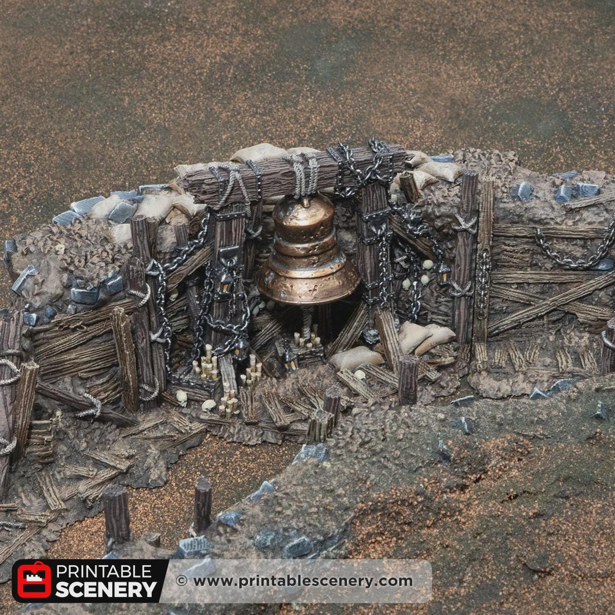 Gothic Bell Terrain | Ruined Stone Bell Monument Set Piece | Tabletop Wargaming Graveyard Scenery | 3D Printed Fantasy Ruins