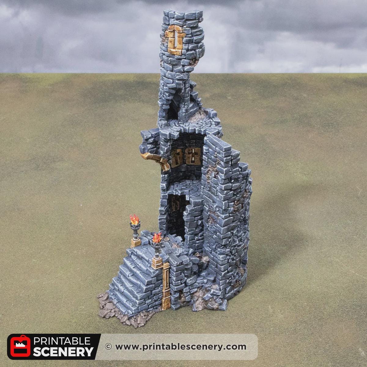 Ruined Gothic Spire Terrain | Crumbling Fantasy Tower Ruin with Stackable Levels | Tabletop Wargaming Scenery | 3D Printed