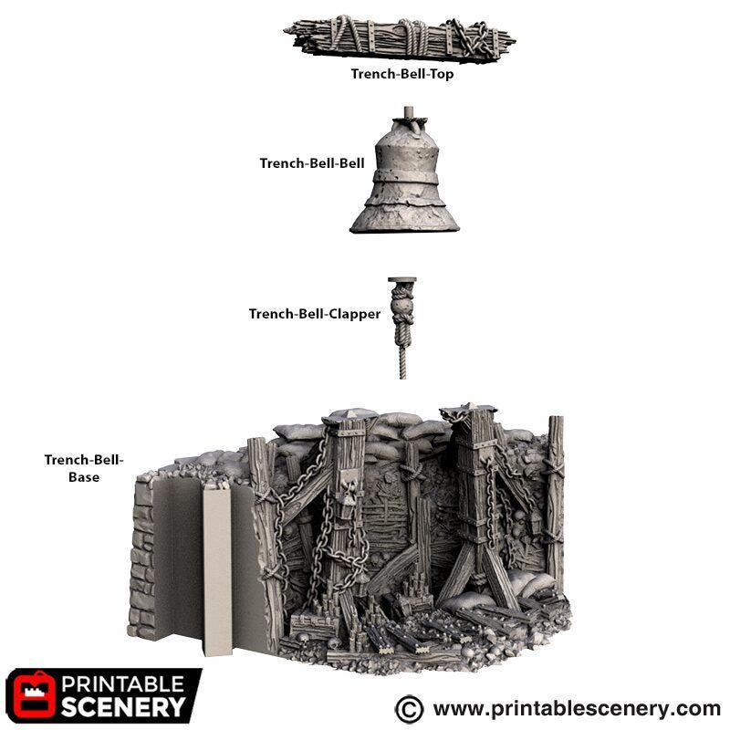 Gothic Bell Terrain | Ruined Stone Bell Monument Set Piece | Tabletop Wargaming Graveyard Scenery | 3D Printed Fantasy Ruins