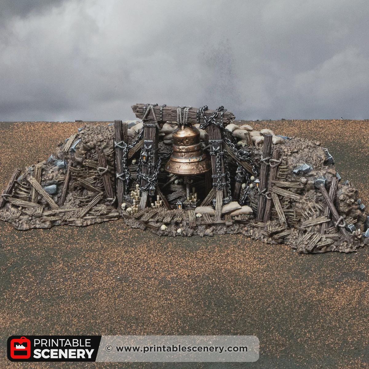 Gothic Bell Terrain | Ruined Stone Bell Monument Set Piece | Tabletop Wargaming Graveyard Scenery | 3D Printed Fantasy Ruins