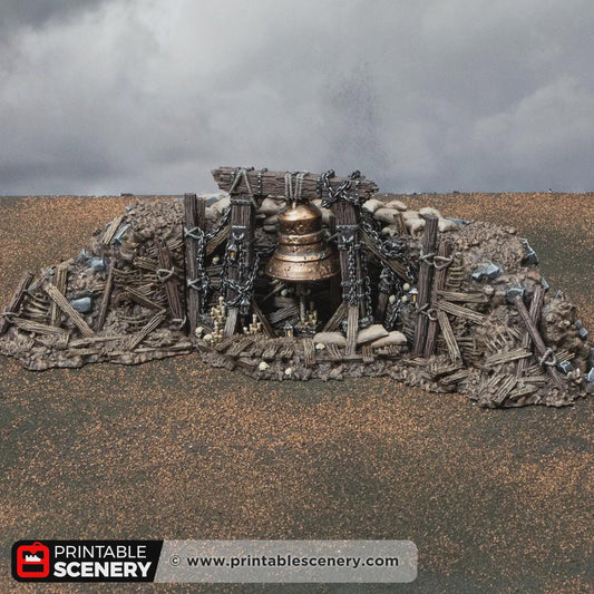 Gothic Bell Terrain | Ruined Stone Bell Monument Set Piece | Tabletop Wargaming Graveyard Scenery | 3D Printed Fantasy Ruins