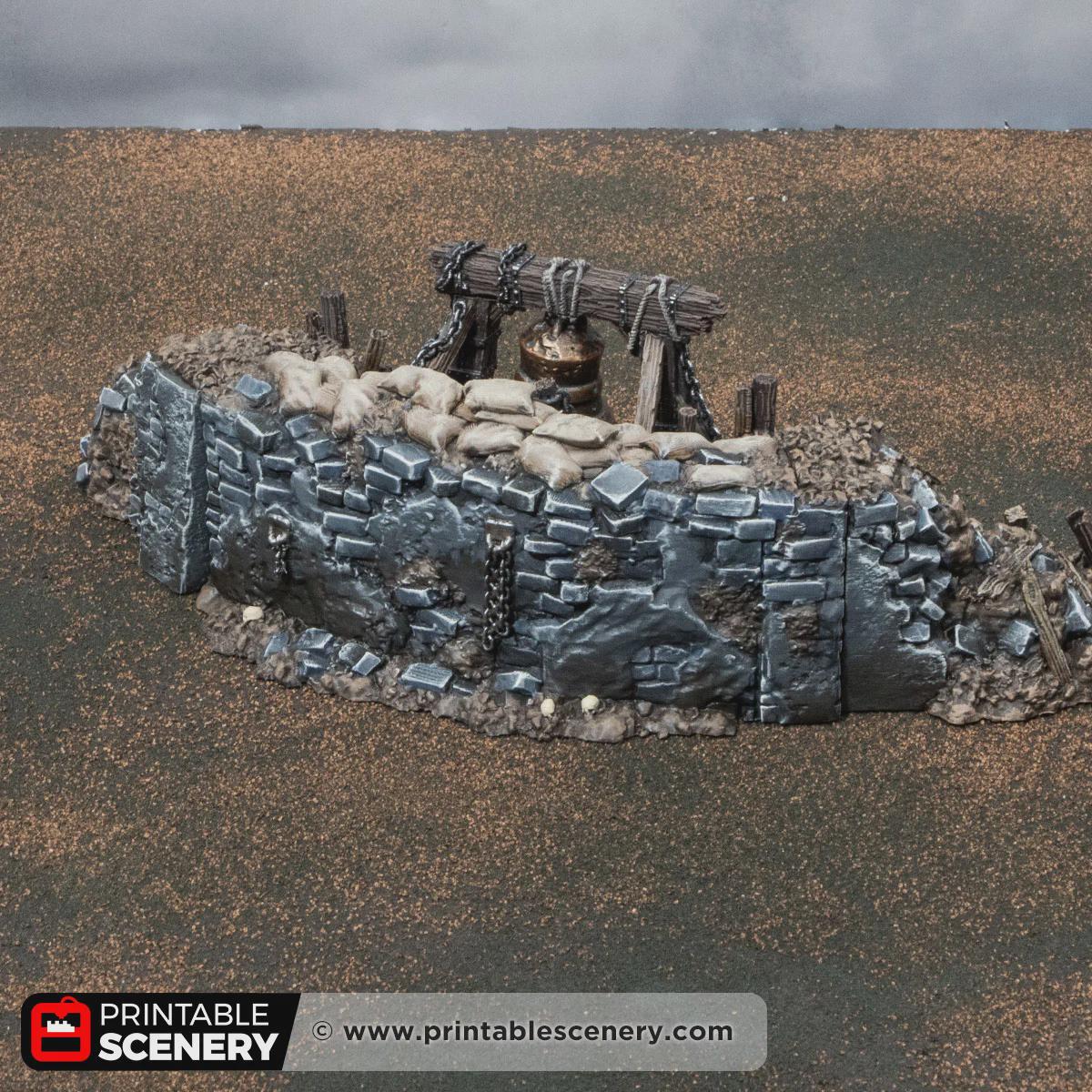 Gothic Bell Terrain | Ruined Stone Bell Monument Set Piece | Tabletop Wargaming Graveyard Scenery | 3D Printed Fantasy Ruins
